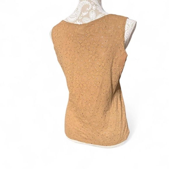 Orange USA Brown Beaded Floral Knit Tank Top Women's L Y2K Vintage Sleeveless - Picture 5 of 7